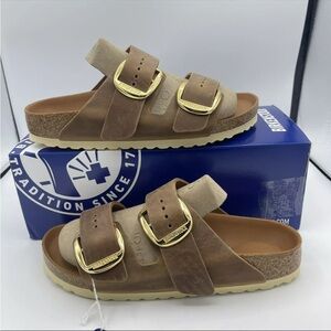 Birkenstock Arizona Big Buckle Sandal Cognac Oiled Leather EU 38/W7/M5 (1011073)